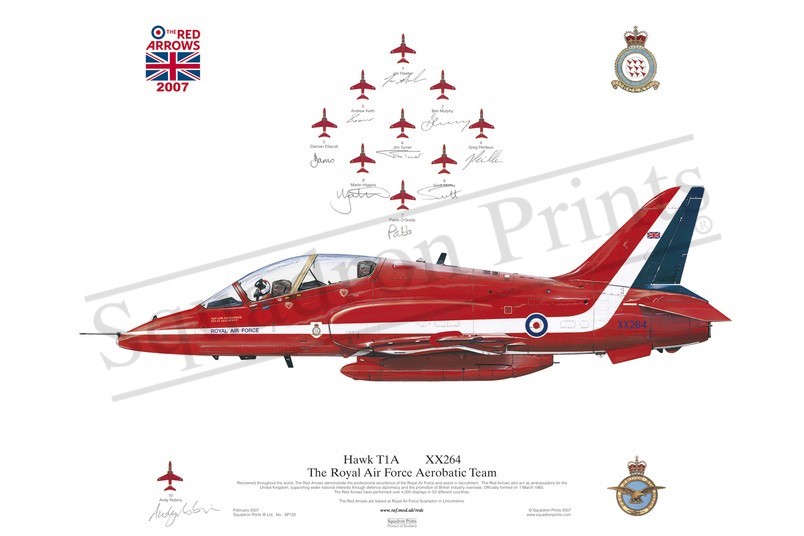 2007 Red Arrows Signed Hawk T1A Print