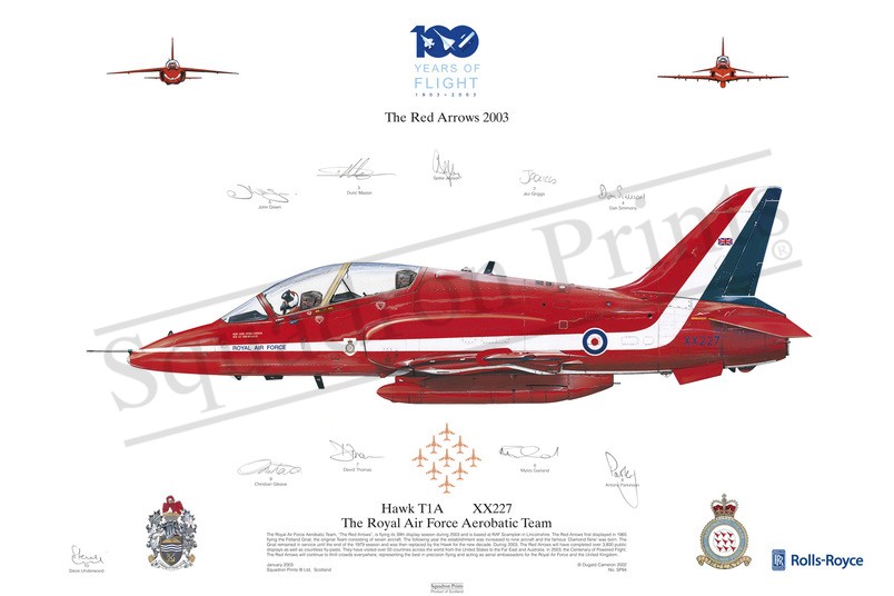 Red Arrows Signed Print 2003 Hawk T1A