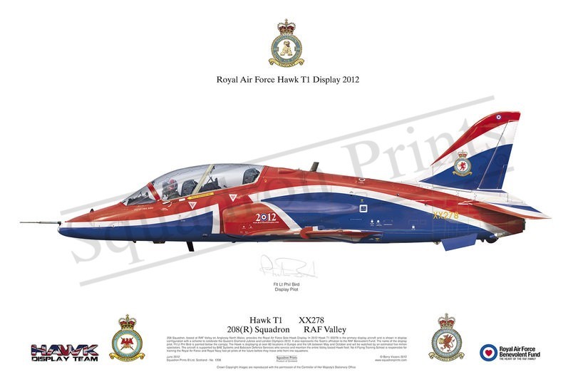 2022 Signed Red Arrows Squadron Print RAF Scampton Hawk profile T1A 
